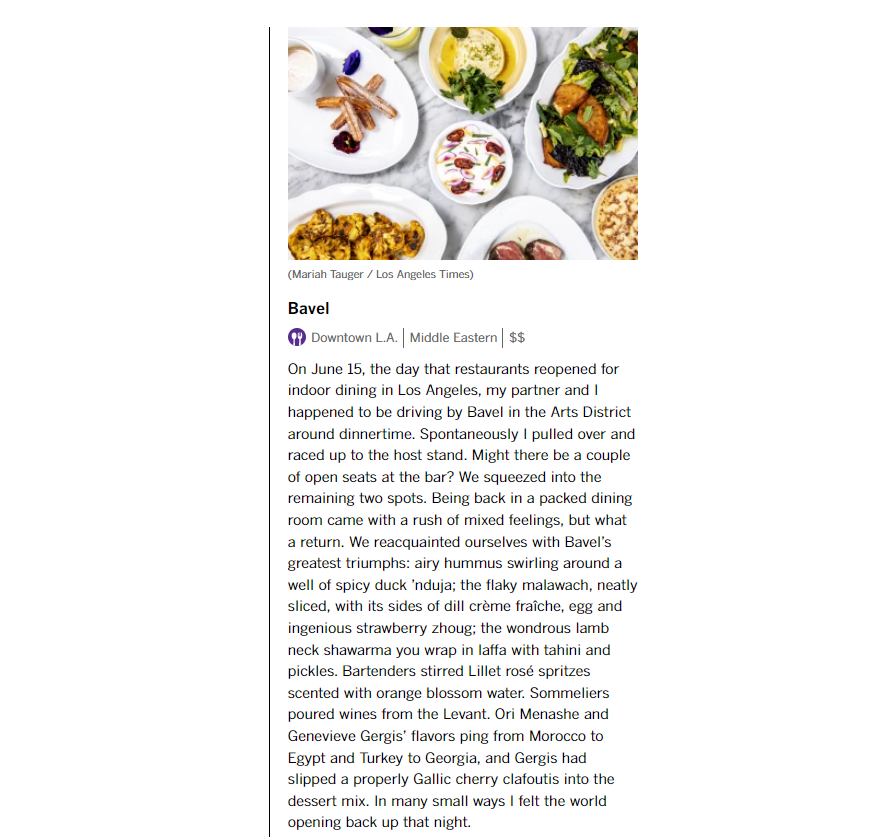 Howard_CDM's tweet photo. We're proud to have been a part of building 2 of the restaurants on the 2021 LA Times "101 Best Restaurants in LA" list. Congratulations to Otium + Chef Timothy Hollingsworth, and Bavel + Chefs Ori Menashe and Genevieve Gergis!

#laeats #latimesfood #dinela #lafoodies #laeater https://t.co/EGky8jFAHK
