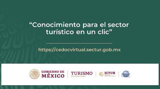 SECTUR_mx's tweet photo. 🌐Los invitamos a conocer el Centro de Documentación Virtual de la SECTUR especializado en turismo. Cuenta con un acervo de más de 14, 000 títulos sobre diversos temas relacionados con la actividad turística.
#CEDOCVirtual
👩🏻💻 👨🏽💻 Regístrate aquí 👉🏼 https://t.co/qejKY03jbp https://t.co/QnDJOafuuO