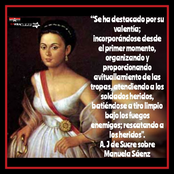 Manuela Sáenz, una combatiente que rompió con las normas vigentes en la época independentista Latinoamericana; desarrolló tácticas para ayudar a los planes de causa libertaria y se involucró plenamente en sus batallas. Nace tal día como hoy #27Dic hace 226 años #LaEraRebelde 🔴⚫