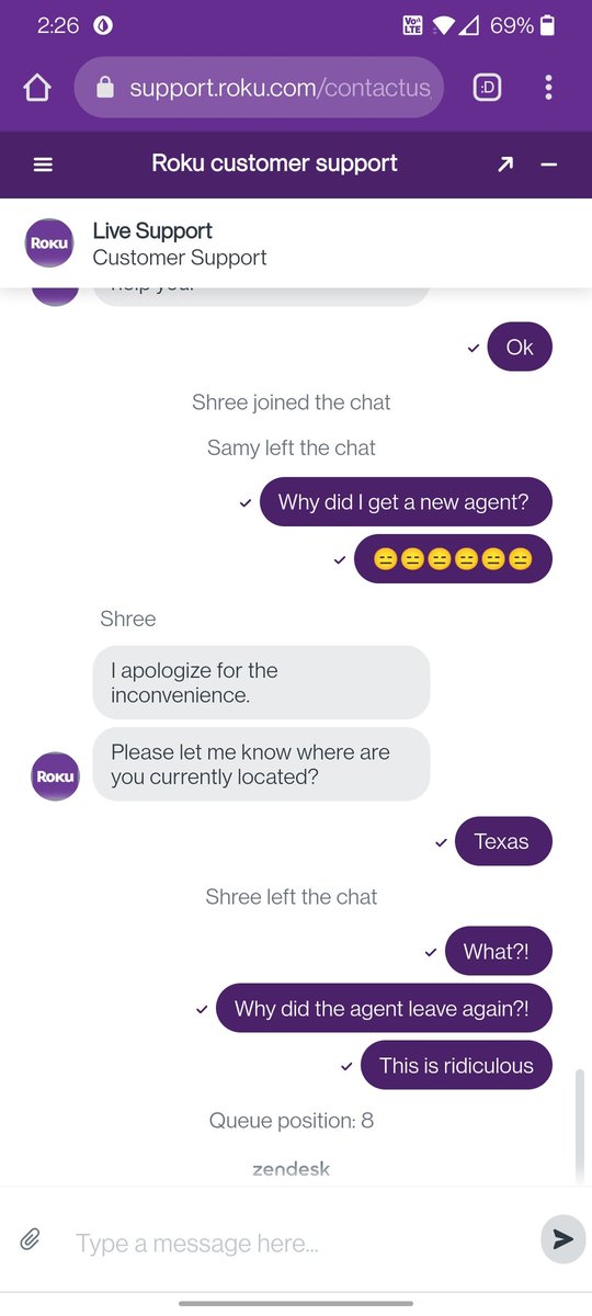 carocorral's tweet photo. @Roku here we go again.... Changing agents and then they drop me back into the queue for no reason. 🙄🙄🙄 https://t.co/YlxcCvWMPg
