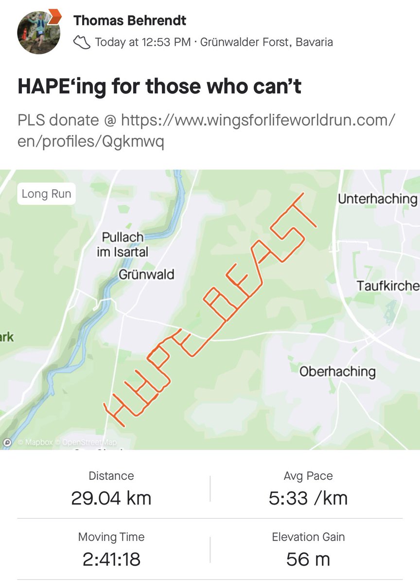 Created some Strava art to support the cure of spinal cord injuries. Support @ wingsforlifeworldrun.com/en/profiles/Qg… <a href="/HAPEBEASTGANG/">HAPE</a> <a href="/HapeCulture/">HAPE CULTURE.</a>
