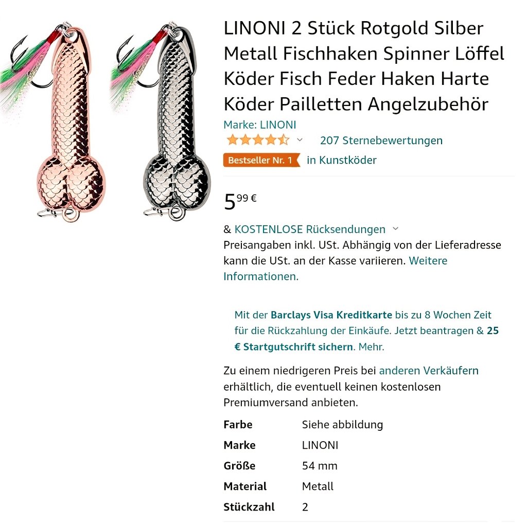 LINONI 2 Stück Rotgold Silber Metall Fischhaken Spinner Löffel Köder Fisch... 