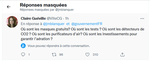 SNESFSU's tweet photo. Ainsi, le ministre de l’Éducation nationale @jmblanquer  masque les réponses qui ne lui plaisent pas. Ici celle de la secrétaire nationale responsable des questions lycée au @snesfsu. Allégorie du dialogue social. #LaHonte https://t.co/xqugHXmQCq