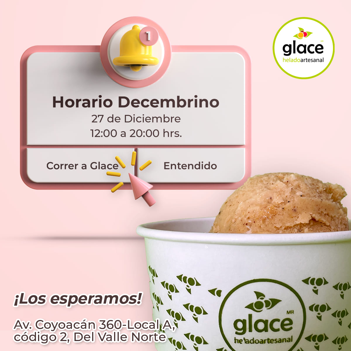 ¡Las celebraciones continúan! 👏🏼😉
Por temporada estamos abiertos hoy 27 de diciembre, así que aprovecha el horario y #dateunglace  
Av. Coyoacán 360-Local A, código 2, Del Valle Norte 👉 bit.ly/3aoXK05