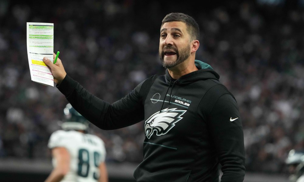 Philly__Nation's tweet photo. A year ago today the Eagles were a dumpster fire with a $128M QB who we knew didn’t want to be here, and a black hole of a future.

Today we have a 23-year-old likely Pro Bowl QB, a true WR1, an Elite TE, Nick Sirianni, 3 firsts rounders, and $50M in cap space.

Blessed. https://t.co/c9VqiJ5PZE