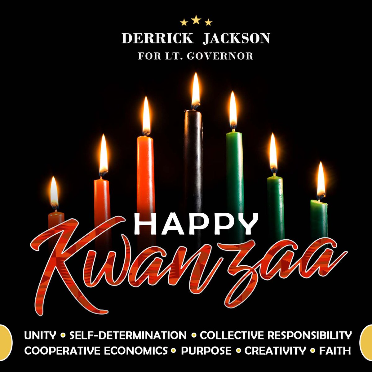 Jackson4Georgia's tweet photo. Happy Kwanzaa to all Georgians who celebrate this season of African heritage, unity, and culture! | The importance of sustaining our cultural traditions cannot be underestimated.ย Our best to you and yours this season.
#JacksonForGeorgia #HappyHolidays #HappyKwanzaa #NewYe https://t.co/xdciyUJnYS