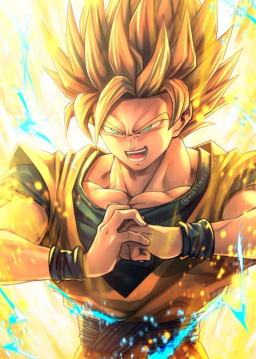 super saiyan 1boy male focus solo blonde hair open mouth spiked hair  illustration images