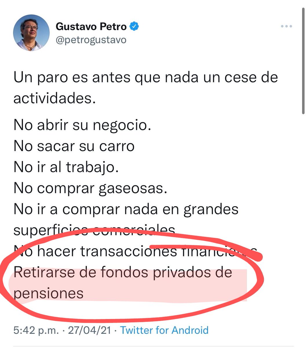 javiernovoa1's tweet photo. @jarizabaletaf @MiguelUribeT #PetroIncendioEl2021
Le pide a todos que se retiren de los fondos privados de pensiones pero él está en uno.
#MajorLOSER es lo peor que le ha pasado a Colombia desde pablo emilio escobar gaviria y las farc ahora honorables senadores delincuentes de LESA HUMANIDAD... https://t.co/aYVcGflkBG
