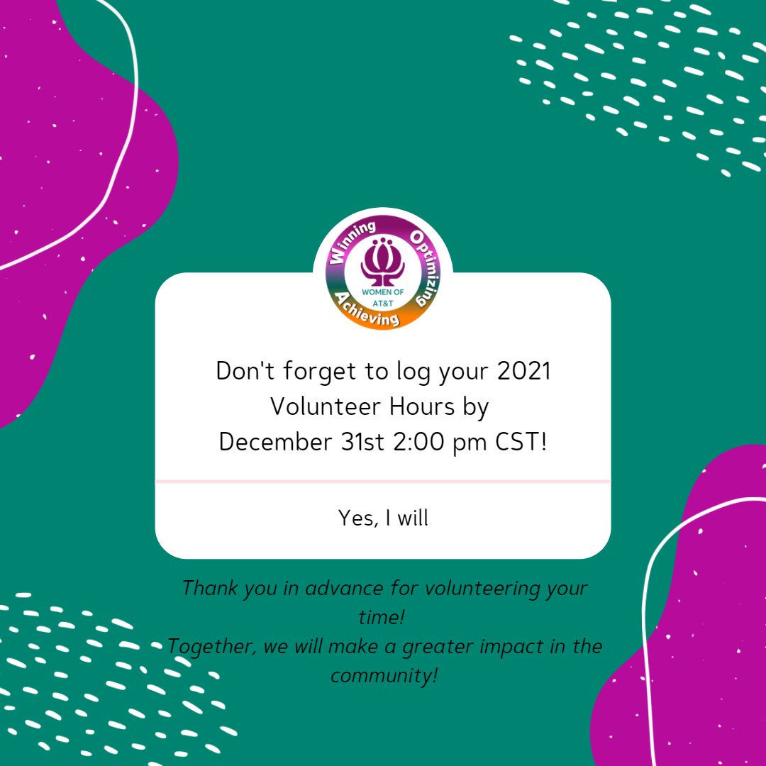 Only a few days left to log your volunteer hours! We value the time and talent you invest in your community and we want to be sure that your hours are recognized!
Log them today!
💜 #womenofatt