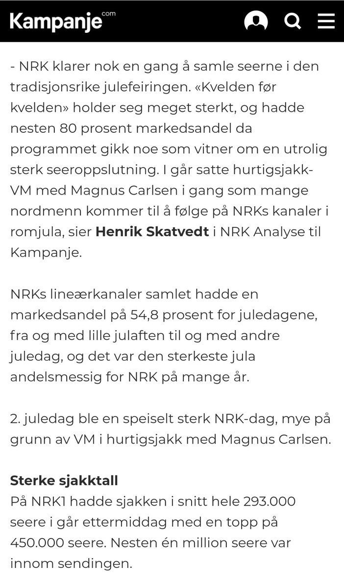 Hva skal man si. Mange hundre tusen gjennom flere timer, 1 million innom. 

Vi snakker om sjakk på TV. Det er mindblowing hver eneste gang.