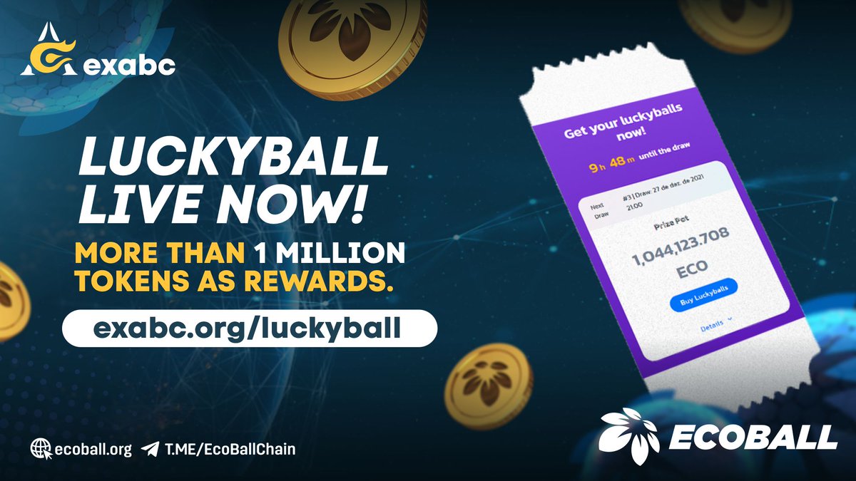 EcoBallChain's tweet photo. 🚨There's still time to secure your LuckBall today, buy your tickets and try your luck.
More than 1 million ECO allocated to the prize pool
▶️LuckyBall:https://t.co/LsSRI9Ebxo
▶️LuckyBall docs:https://t.co/Otw4xsUpp7
#ecoball #blockchain #exabc https://t.co/dQcNSrBWVR