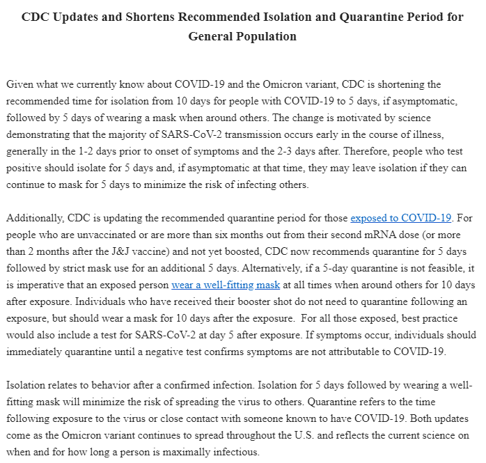 BNOFeed's tweet photo. BREAKING: CDC shortens COVID-19 isolation and quarantine periods https://t.co/0K71cLOBH1