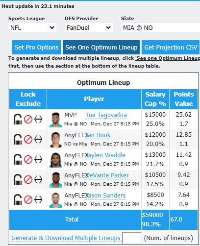 #NFL Week 16 #FanDuel @MiamiDolphins vs @Saints Optimum Lineup

#FantasyFootball #FantasyFootballAdvice #NFLFantasyLive  #DraftKings  
 #MIAvsNO  #MNF #Saints #FinsUp

Try #DFS Optimizer Lineup Full 30 Days Trial for $1

Free Download Players projections

https://t.co/jynXHP52Xg https://t.co/RjNP06JqPc