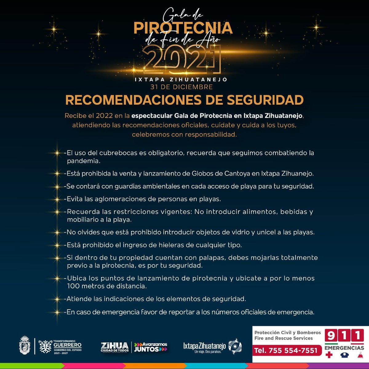 #IxtapaZihuatanejo te invita a disfrutar de una espectacular Gala de Pirotecnia este 31 de Diciembre 2021🎇🎆