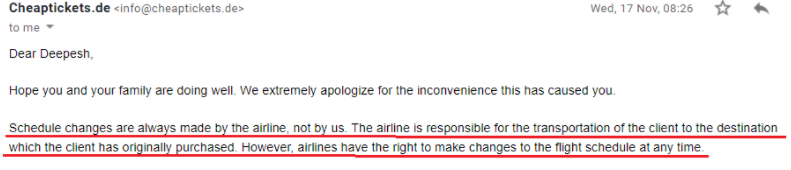deepesh_garg's tweet photo. AirIndia says agent rescheduled it, while Expedia/cheaptickets.de says airline did it.
What to do? What rules apply in case tickets are rebooked with confirmaiton from passenger while original flight was still in place and I was offered to purchase new tickets on spot. https://t.co/0M549nRE33