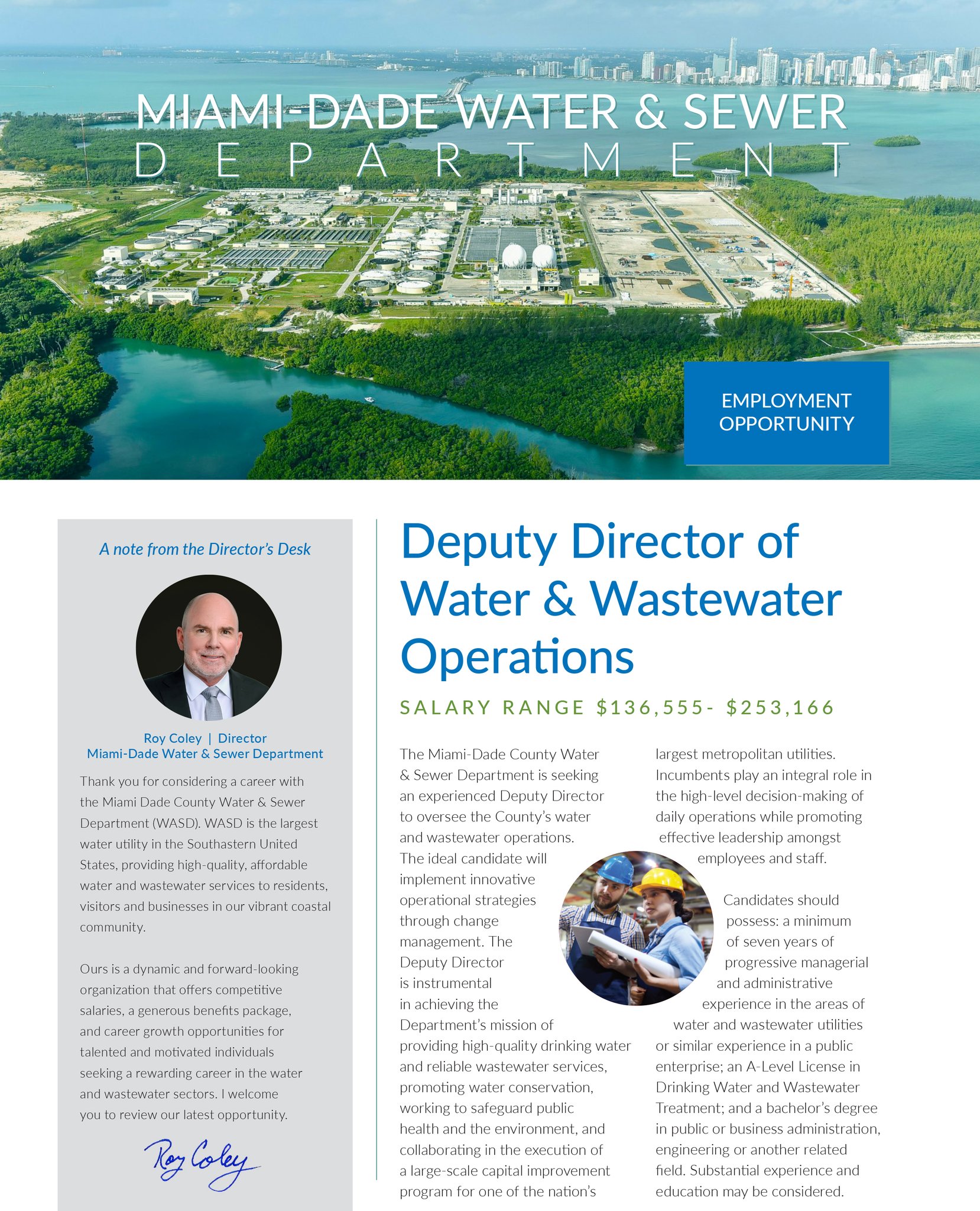 Miami-Dade Water & Sewer on Twitter: "#NowHiring: The Miami-Dade County  Water &amp; Sewer Department is seeking an experienced Deputy Director to  oversee the County's water and wastewater operations. The deadline to apply