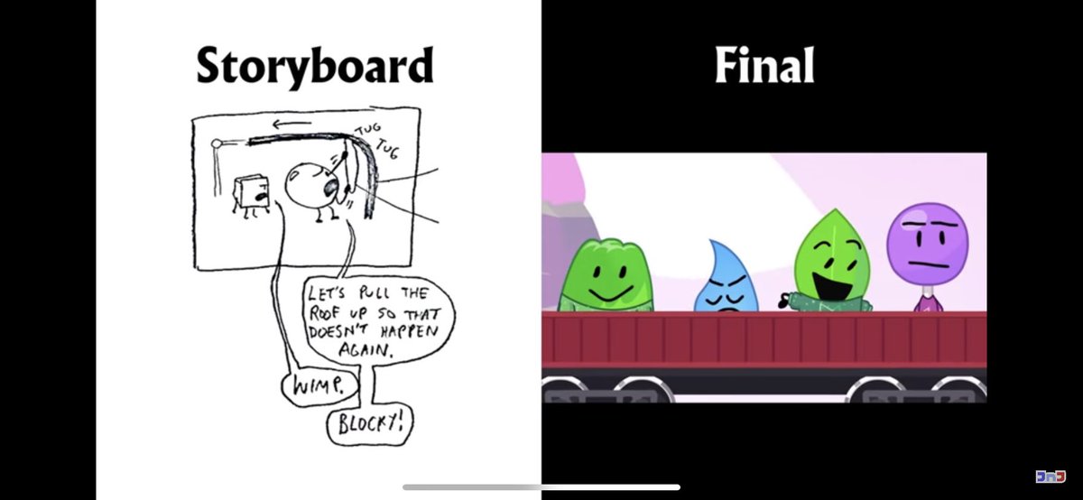 Weird discovery from looking at the BFB 23 storyboard is that it was taco, Bubble, gelatin, teardrop and blocky on the steam train originally? Did they originally have the merge at episode 23? 