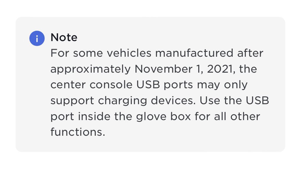 RyanZohoury's tweet image. Some Teslas made after November 1st don’t support data over the front center console USB ports anymore 👀