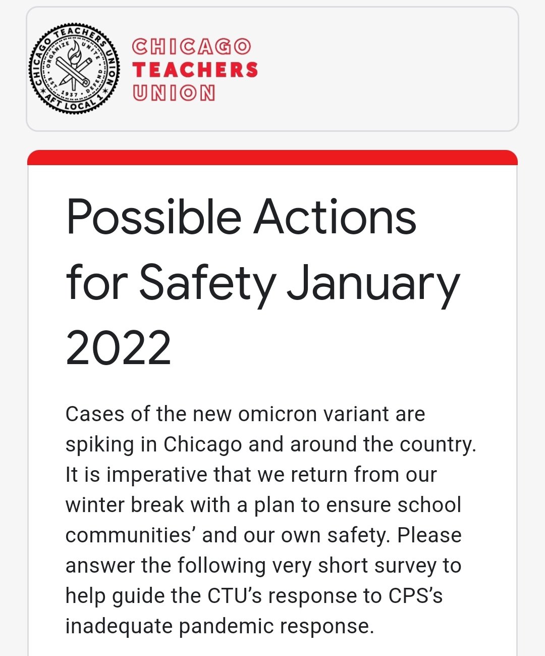 Ctu Christmas Break 2022 Corey A. Deangelis On Twitter: "Breaking: Chicago Teachers Union Is Polling  Its Membership Asking If They Would "Support A District-Wide Pause And  Temporary Shift To Remote Learning." They're Also Asking If Membership