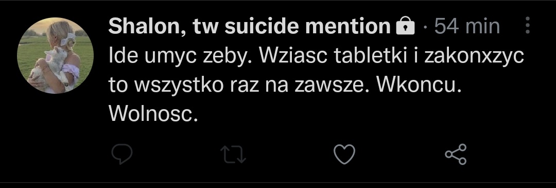 mistiyeo's tweet image. CHLOPAKI PROSZĘ O POMOC. niepokoją mnie tweety tej dziewczyny a nie się na nie odpowiadać i nie wiem czy wszystko jest u niej w porządku więc jeśli ktoś ją zna, bardzo proszę o powiadomienie odpowiednich ludzi! nie chcę aby coś się jej stało, więc błagam rozsyłajcie to dalej!!