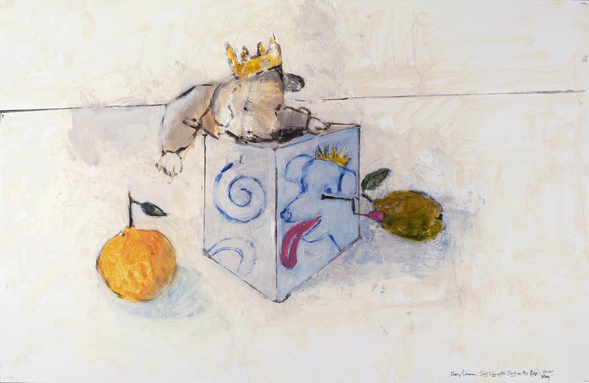 Valley_House's tweet photo. The Gallery and Garden will be Closed through New Year's weekend.

Best wishes from all at Valley House to you and yours for a happy, healthy, and prosperous New Year!

Image: Mary Vernon, "Still Life with Jack in the Box," 2020, oil on Yupo, 26 x 40 inches https://t.co/HJPXR0ZzHu