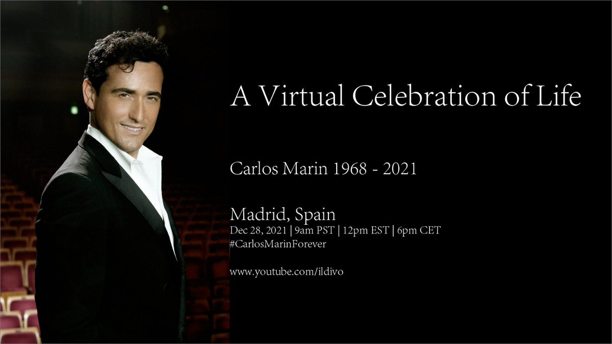 Join us for a virtual celebration of life on Tuesday 28th December. 9am PST / 12pm EST / 6pm CET #CarlosMarinForever (Link in bio)