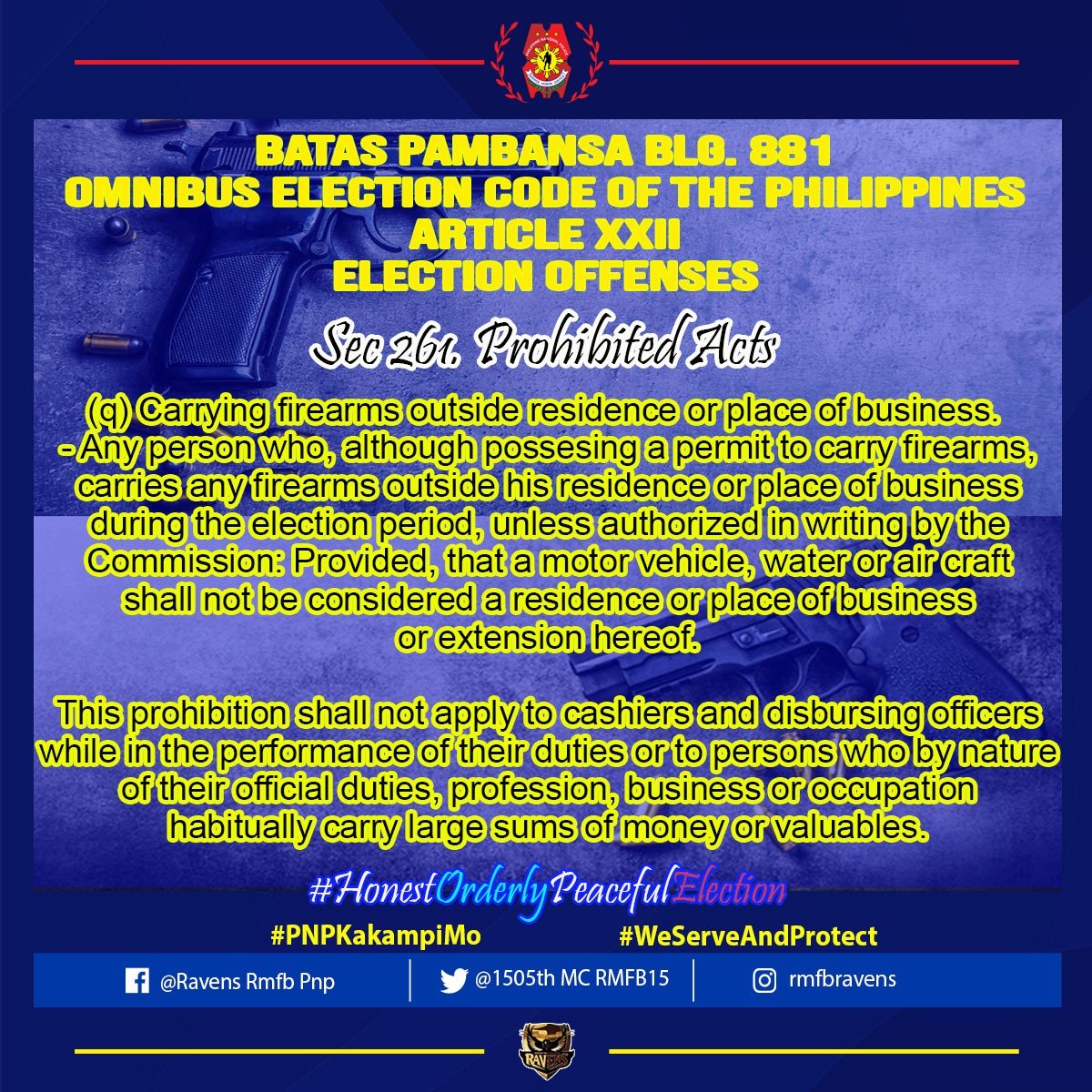 rpsc_procor's tweet photo. Batas Pambansa Bilang 881
Omnibus Election Code of the Philippines
Article XXII
Election Offenses
#RMFB15Cares 
#PNPKakampiMo 
#TeamPNP 
#WeServeAndProtect https://t.co/8FYawn8Zg8