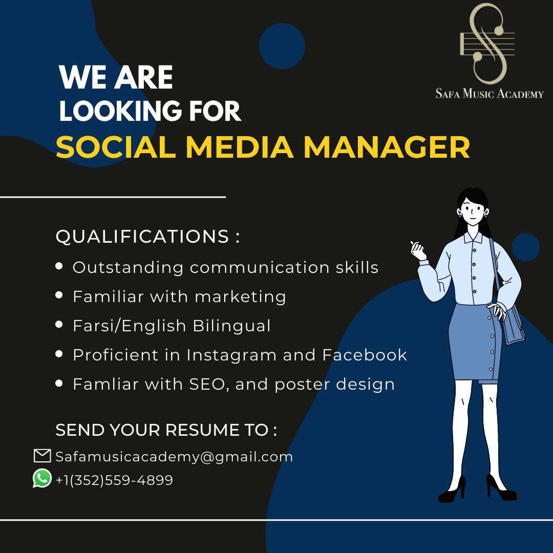 Radio__Safa's tweet photo. The candidate needs to be Farsi/English Bilingual and have a thorough knowledge of Social Media Management, SEO optimization, and be good at bookkeeping and interpersonal and communication skills. https://t.co/rBMINNzqJj