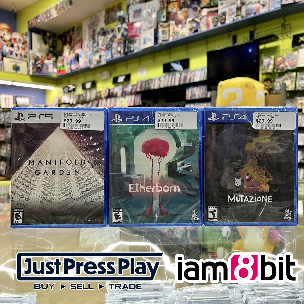 Just_Press_Play's tweet photo. New arrivals from @iam8bit!
Manifold Garden is now available for Nintendo Switch and PlayStation 5!
Etherborn and Mutazione are now available for Nintendo Switch and PlayStation 4!
#manifoldgarden #etherborn #mutazione https://t.co/b113P9aXFy