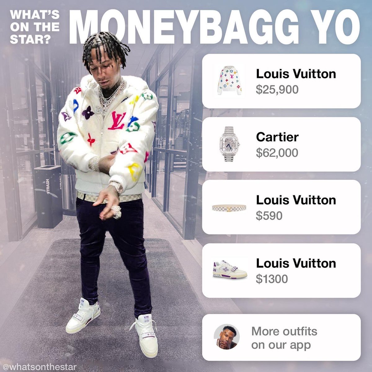 WHAT'S ON THE STAR? on X: #MoneybaggYo just copped $25K #LouisVuitton  jacket 🤑 📲 Download our app:    / X