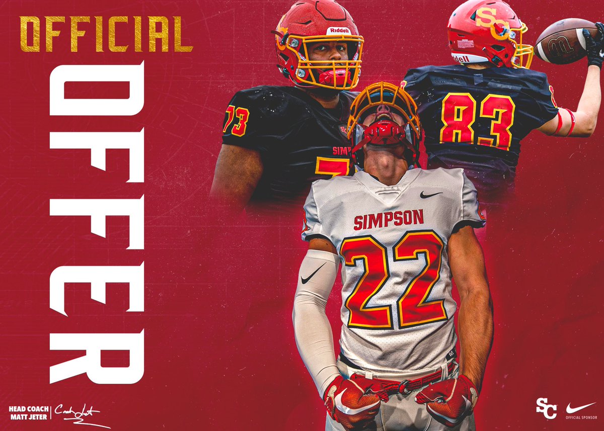 Blessed to have received an offer from Simpson! @CoachBTovey @scstormfootball