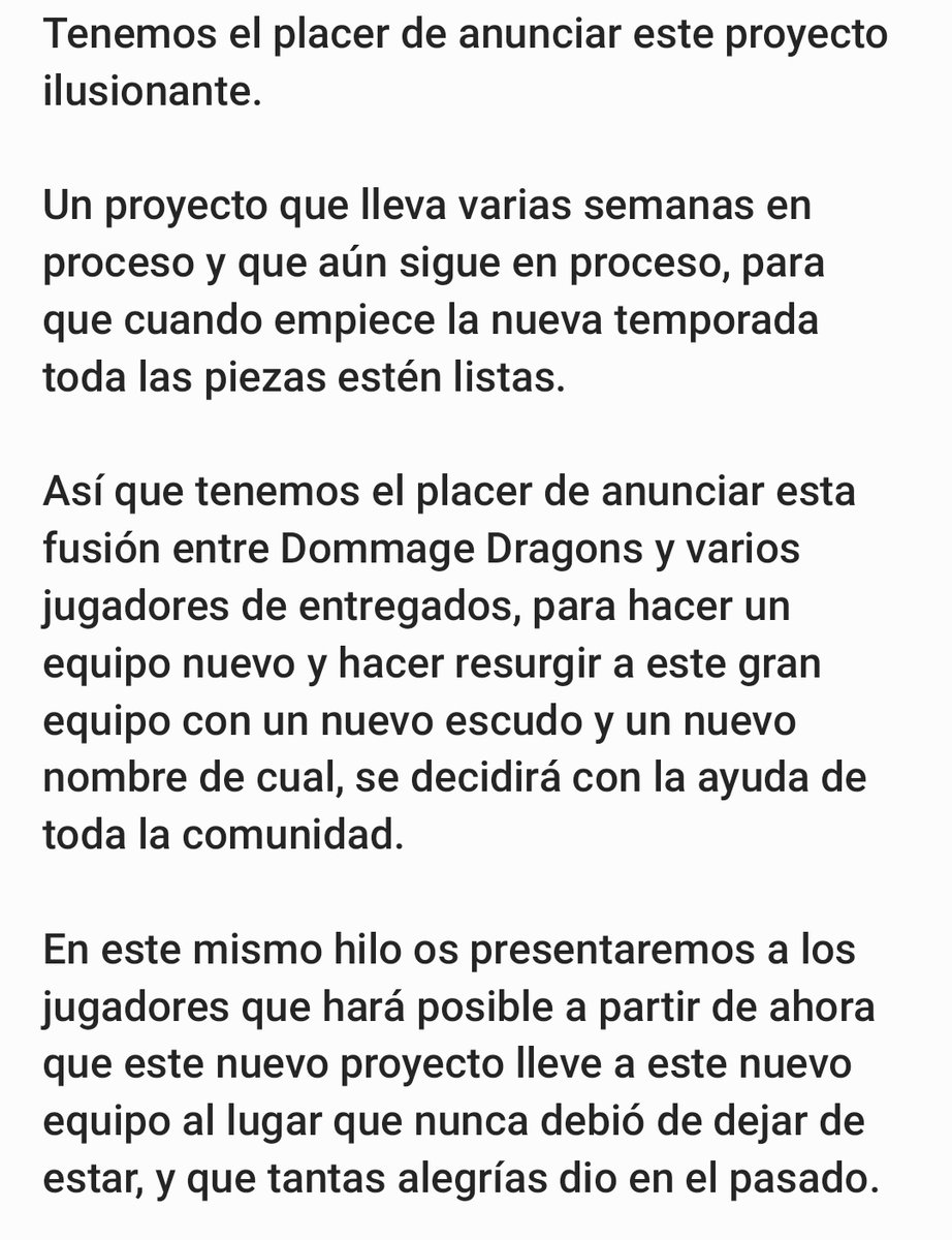 Miembros de esta fusión

Nombre del equipo: En proceso.
Escudo: En proceso.

     Presidente: <a href="/Rober_acosta86/">Roberto</a> 
  Capitan principal: <a href="/el_cata_jr/">xx_elcata_xx</a> 
Ayudantes: <a href="/rodrigoroig_/">Vicente Roig Yuste</a> &amp; <a href="/Adriamorte/">Adrià Morte</a>

 Y para que se vea que este proyecto va en serio, os nombraremos a varios fichajes. 
  1/2