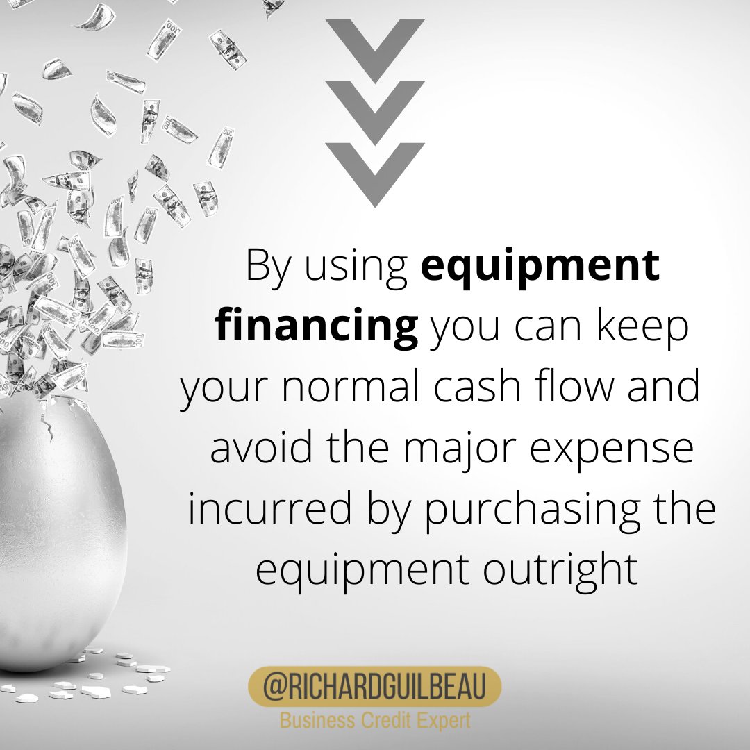 By using equipment financing you can keep your normal cash flow and  avoid the major expense incurred by purchasing the equipment outright 
#creditoption #creditsolution #creditbuilderloan #creditsolutioncompany #creditrepair #businessloansoption