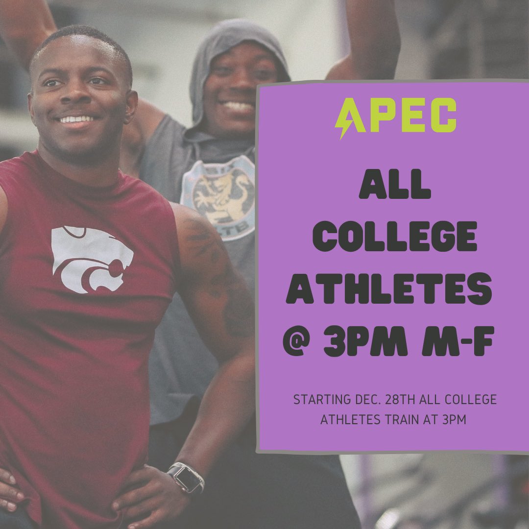 COLLEGE TIME CHANGE!!

Starting tomorrow (Dec 28th) all college athletes will train at 3pm Monday-Friday👊

It’s not too late to get going! DM to register!

#wolfpack #teamAPEC