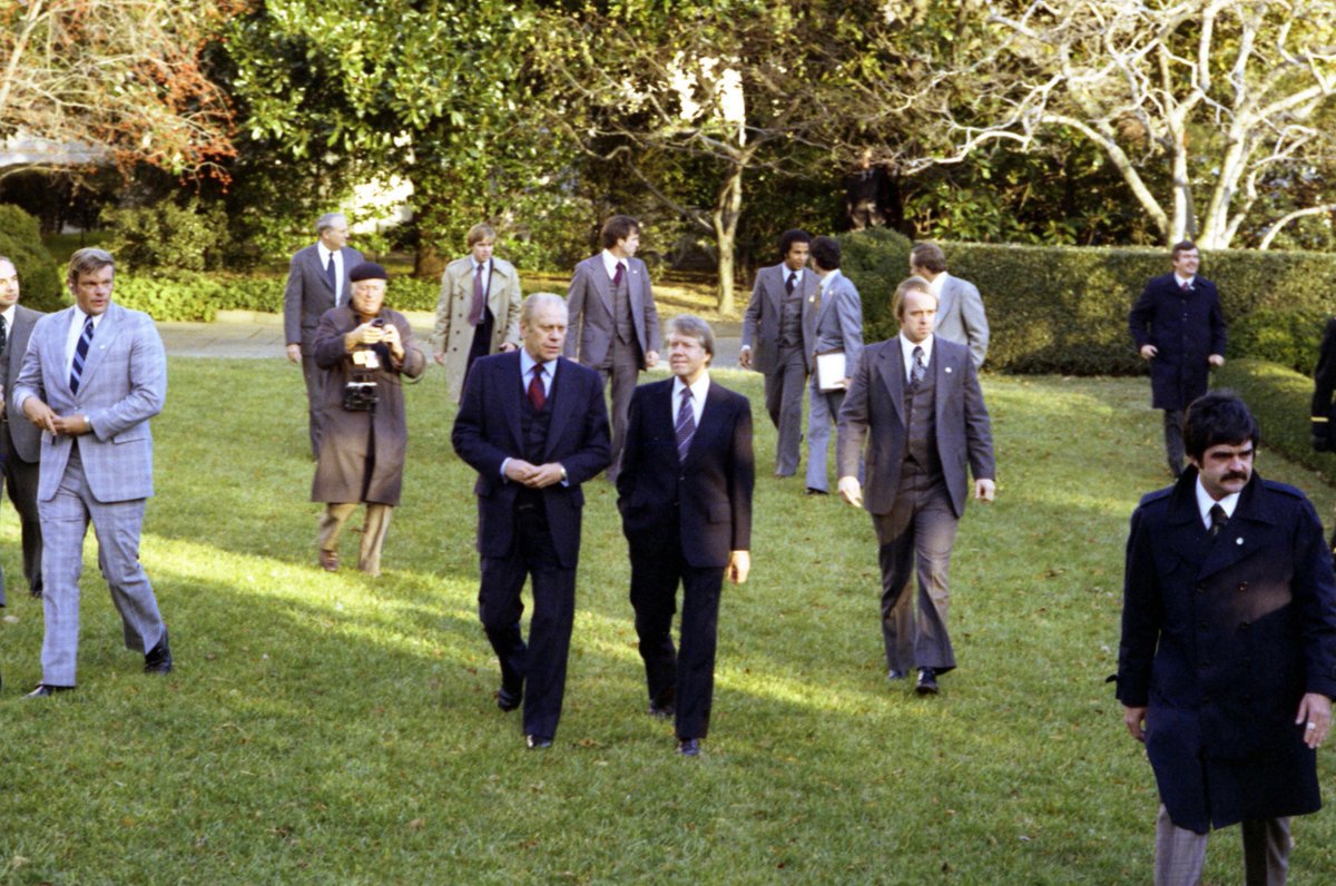 BeschlossDC's tweet photo. President-elect Jimmy Carter shown through the White House Rose Garden by President Gerald Ford, whom he had just defeated, 1976: #Kennerly https://t.co/bbe7HYzeA7