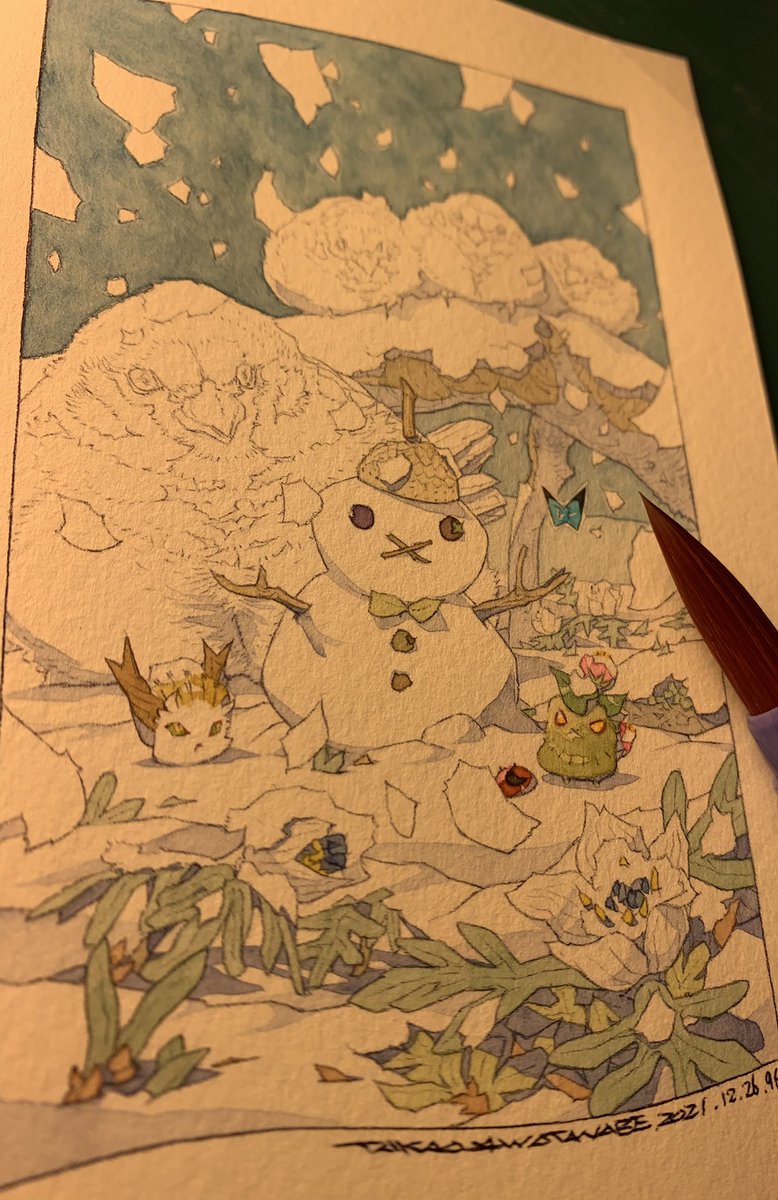 「さぁ今日も⛄️絵頑張ります💪💪💪 」|渡辺孝夫のイラスト