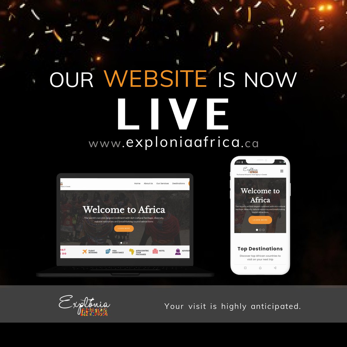 exploniaafrica's tweet photo. The wait is over 🎉🎉🎊

We are super excited to announce that our website is LIVE. Kindly visit https://t.co/MYHgqkwnep

#exploniaafrica #canadanews #canadatravel #alberta #calgary #africatravel #wanderlust #travel #canada #canadtravelagency https://t.co/NDFKEdoHas