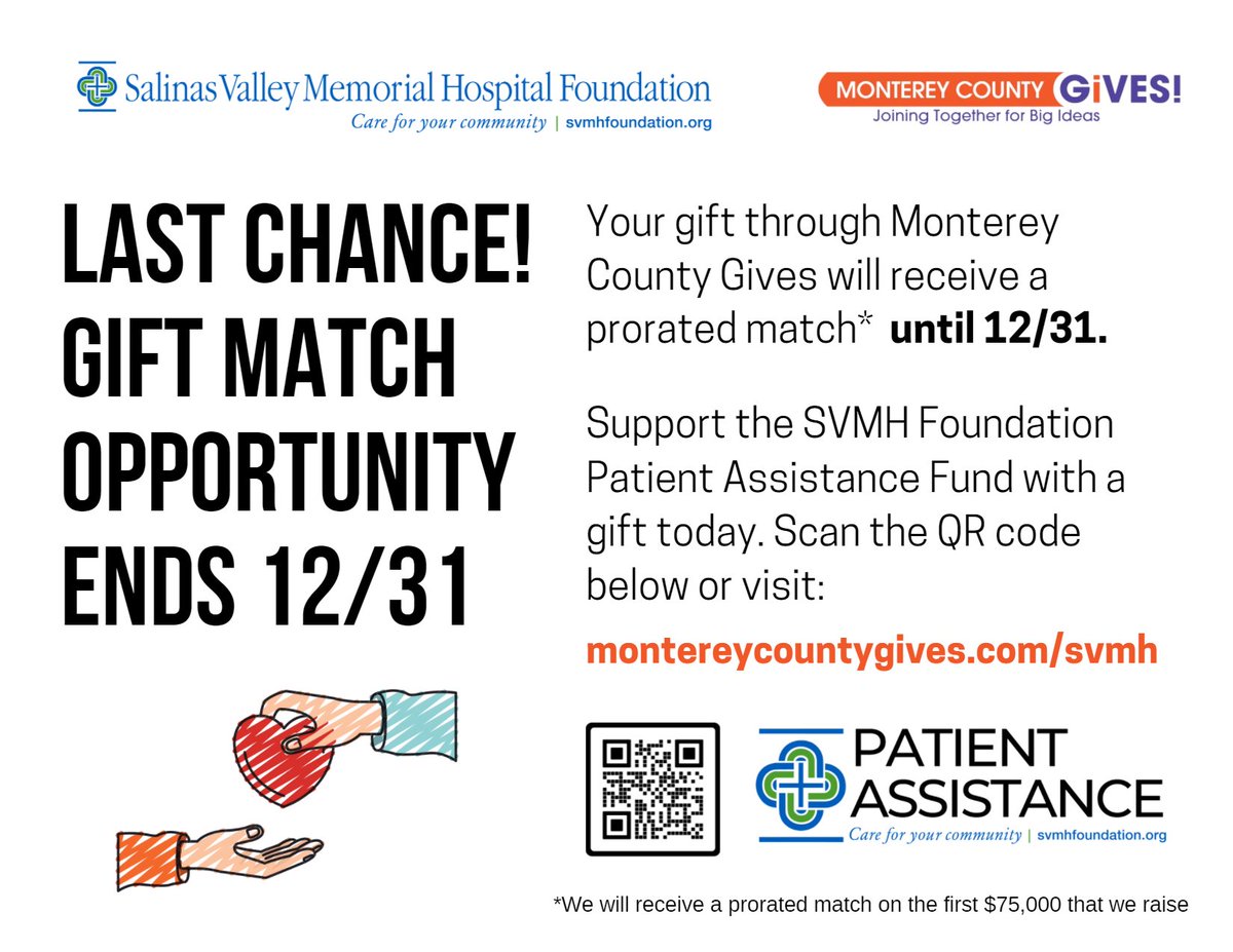 SVHealthFnd's tweet photo. Time is almost up! #MCGives! supports our patient assistance fund, which helps address social determinants of health for patients at @SVMHS, the Mobile Health Clinic, and across the #SVMC Clinics. Please give before 12/31 at https://t.co/GwkhjhubUR
#CareForYourCommunity #SVMHS https://t.co/ejhZuT0vzK