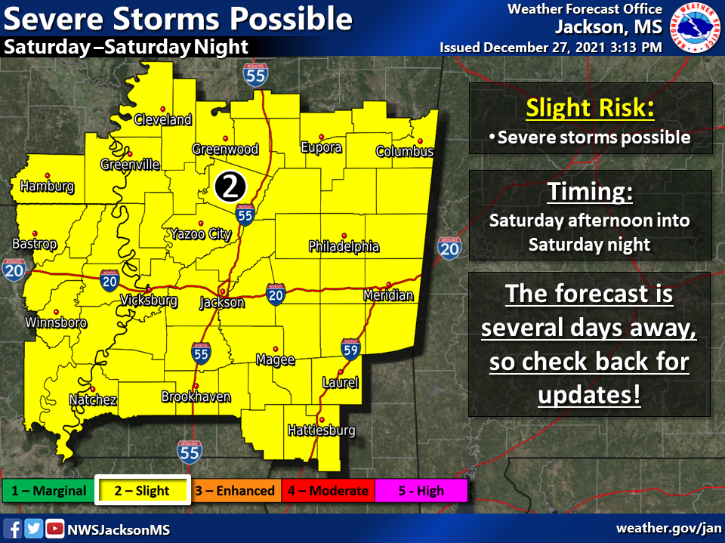 NWSJacksonMS's tweet photo. ⚠⛈ Severe storms will be possible Wednesday and Wednesday evening as a cold front moves into the unseasonably warm airmass.

⚠⛈ Severe storms are also possible again on Saturday afternoon into Saturday night. This event is still several days away so check back for updates. https://t.co/lp0zhI6eSw