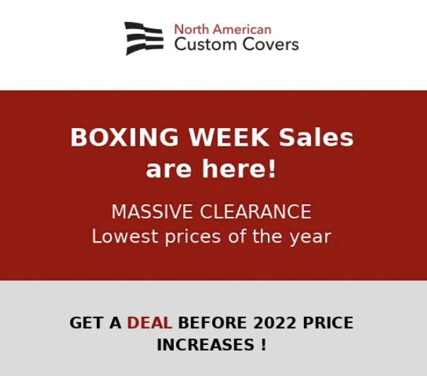 NACustomCovers's tweet photo. 🚨Our Boxing WEEK SALES are in full swing!🚨 

Massive CLEARANCE. LOWEST PRICES of the year. 

FREE UPS Ground Shipping to Canada &amp; the US. 

Great deals are just a click away!: 

https://t.co/DjM4uqbser

#CyberMonday #BoxingDaySales #Sales https://t.co/rVYYkEGfRT