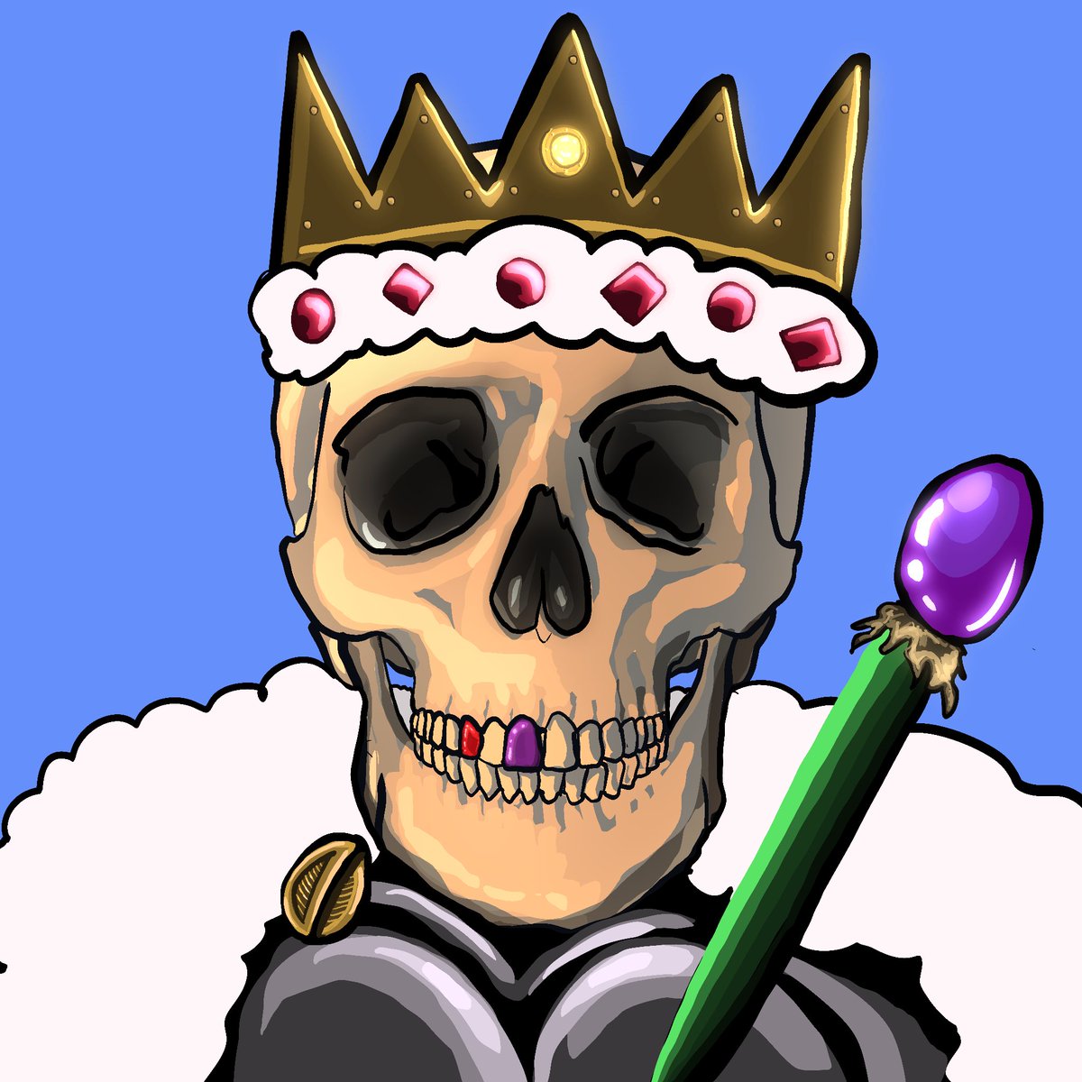1adayLocoLobo's tweet photo. “MAGE KING” 

Day 12

Almost 2 weeks woooot, this was a fun one to make:p love a good classic skull. #cnft #360project #locolobo https://t.co/zfFz5tEOqe