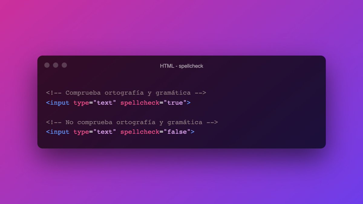 baumannzone's tweet image. 🔥 Trucazo #HTML: 

👌 El atributo &quot;spellcheck&quot; (corrección ortográfica) de HTML especifica si se revisará la ortografía y la gramática del elemento o no.

Casos de uso útiles pueden ser los textos con emails o nombres de personas.