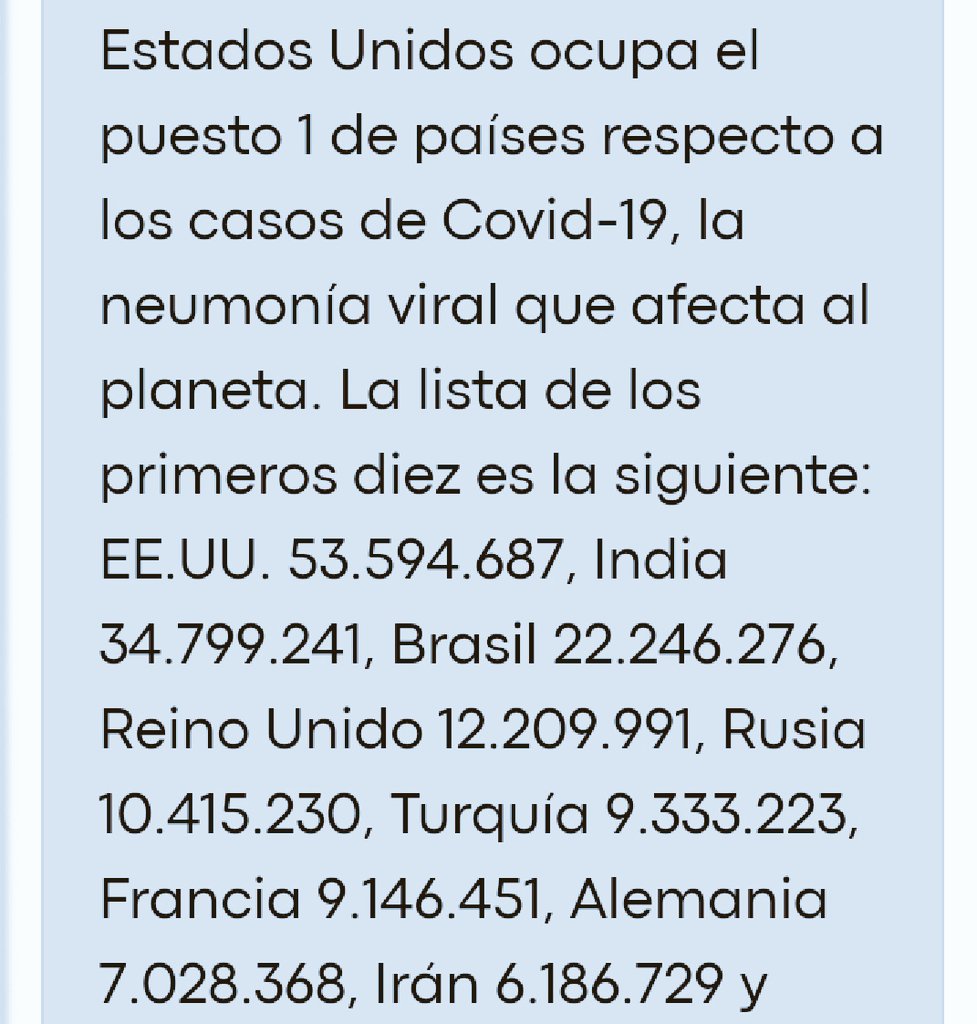 dacosta578855's tweet photo. @DiazCanelB Lista de países con más casos a nivel 🌍😔😔😔👎
1er lugar EEUU 👎
2do lugar India
3er lugar Brasil
4to lugar Reino Unido
5to lugar Rusia
6to lugar Turquía
7mo lugar Francia 
8vo lugar Alemania
9no  lugar Irán https://t.co/78GP2uOMRZ