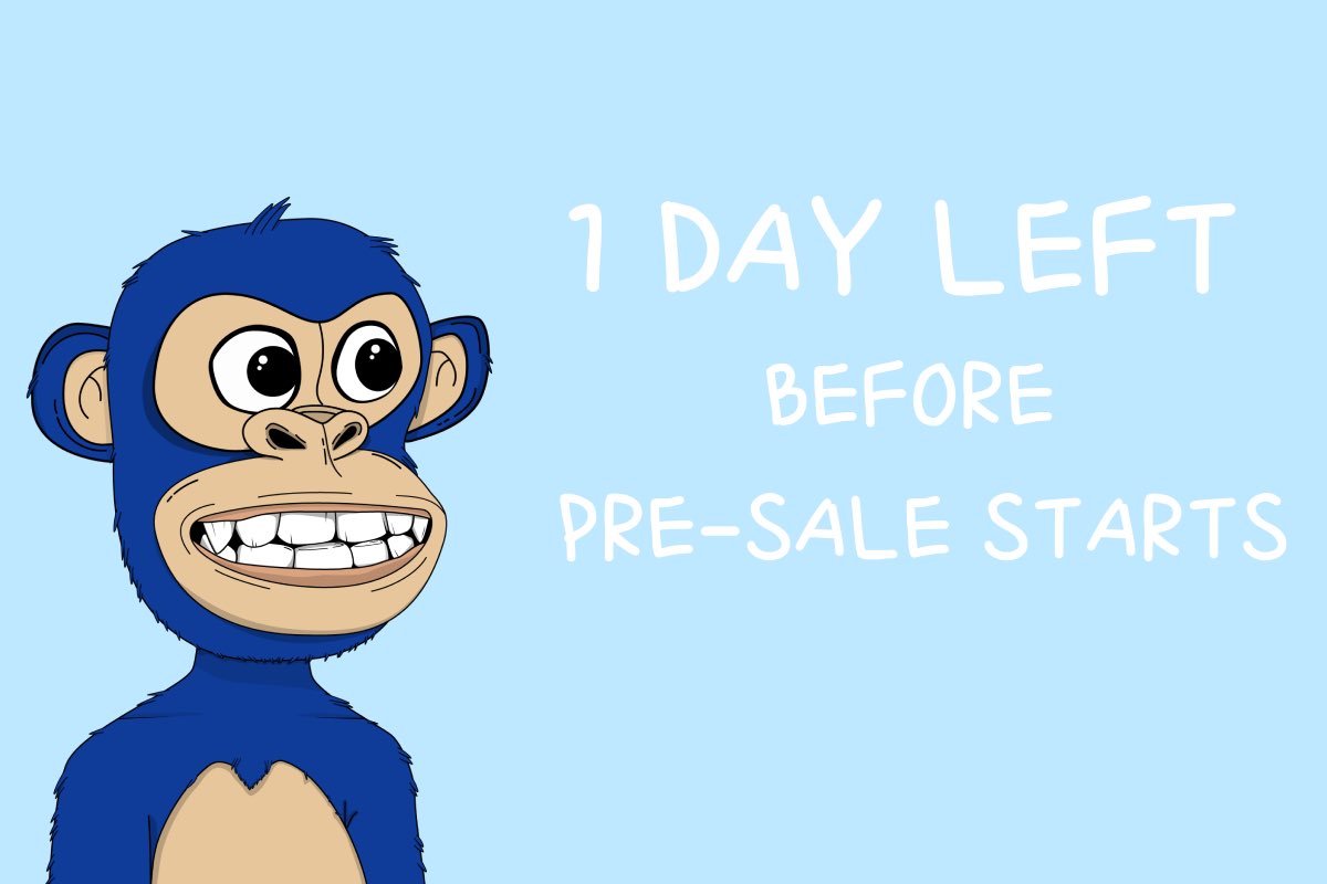 KBabyApes's tweet photo. HEY Y'ALL 🐵👋
HERE COMES A GREAT REMINDER: 
ONLY 1 DAY LEFT BEFORE PRE-SALE STARTS.

... we got few whitelist spots left. Grab them before it’s to late. These 24h gonna be crazy 👀❤️

Join our discord: https://t.co/LfUybpwSBk

#NFT #NFTART #NFTCOMMUNITY #NFTDROP https://t.co/iwifzjsbZX