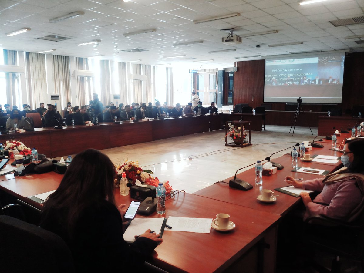 PIDEpk's tweet photo. Research papers based on evaluations of regulatory authorities, govt packages &amp; policies are being presented, such as @CCP_Pakistan  Drug Regulatory Authority, Naya Pakistan Housing, @NepraPakistan , PM’s Construction Package, @reportpemra &amp; SME Sector of Pakistan. 
@nadeemhaque https://t.co/Xp51rotI7u