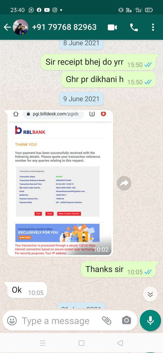 aayanishu0208's tweet photo. प्रिय @RBLBankCares  बैंक अगर चाइनीज ऐप्प की तरह नम्बरो पर कॉल करने से आपको पैसे मिल जाते है तो करके देख लो। मैंने पहले भी कहा है आपके एजेंट ने धोखे से पैसे लिए इसका निपटान करो नहीं तो में कोई पेमेंट नहीं कर सकता इलीगल प्रैक्टिस करने से कुछ मिल जाए तो ले लो. @Cyberdost @RBI https://t.co/Zcg2vXJpXe