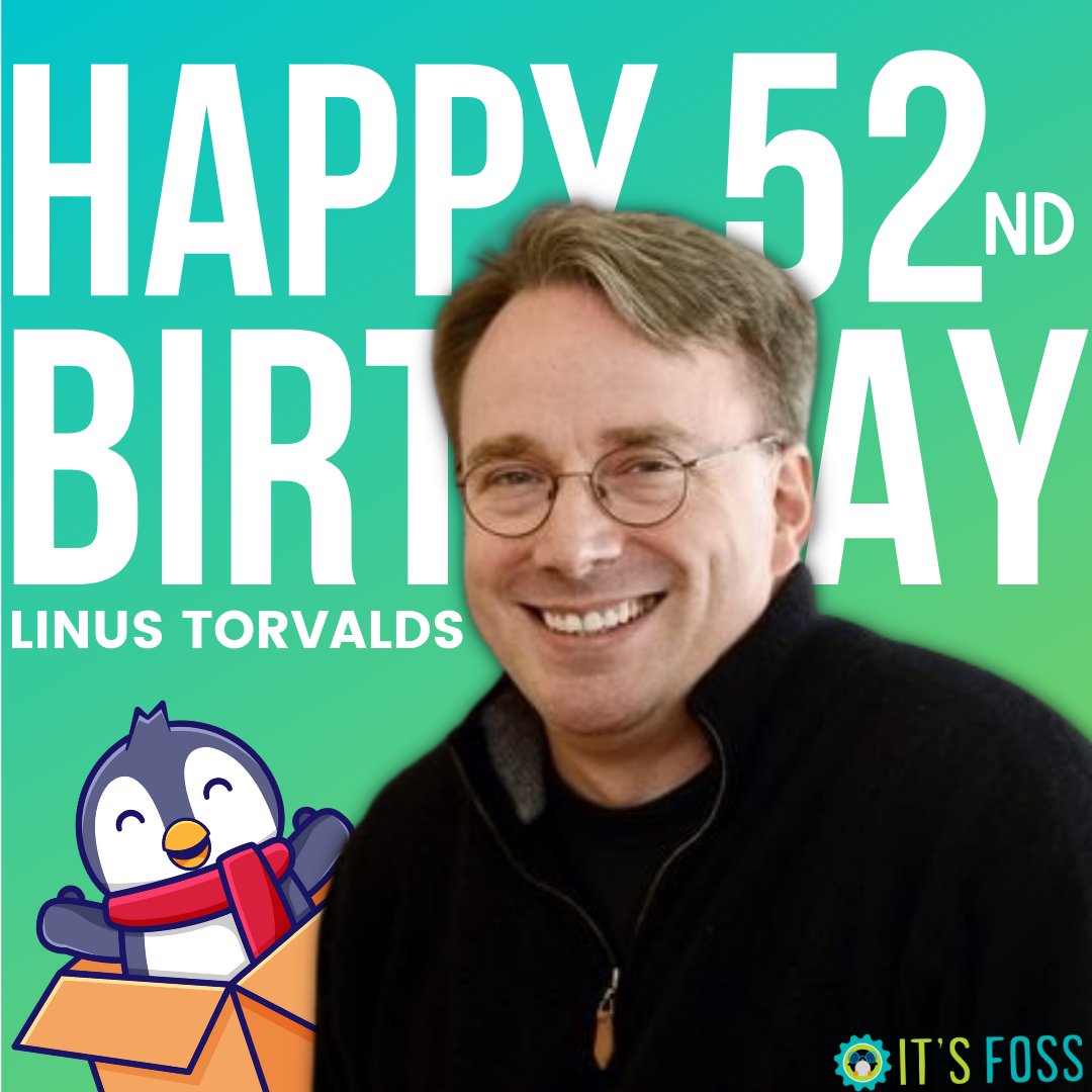 Linus Torvalds wordt 52 vandaag. Bericht op Twitter.