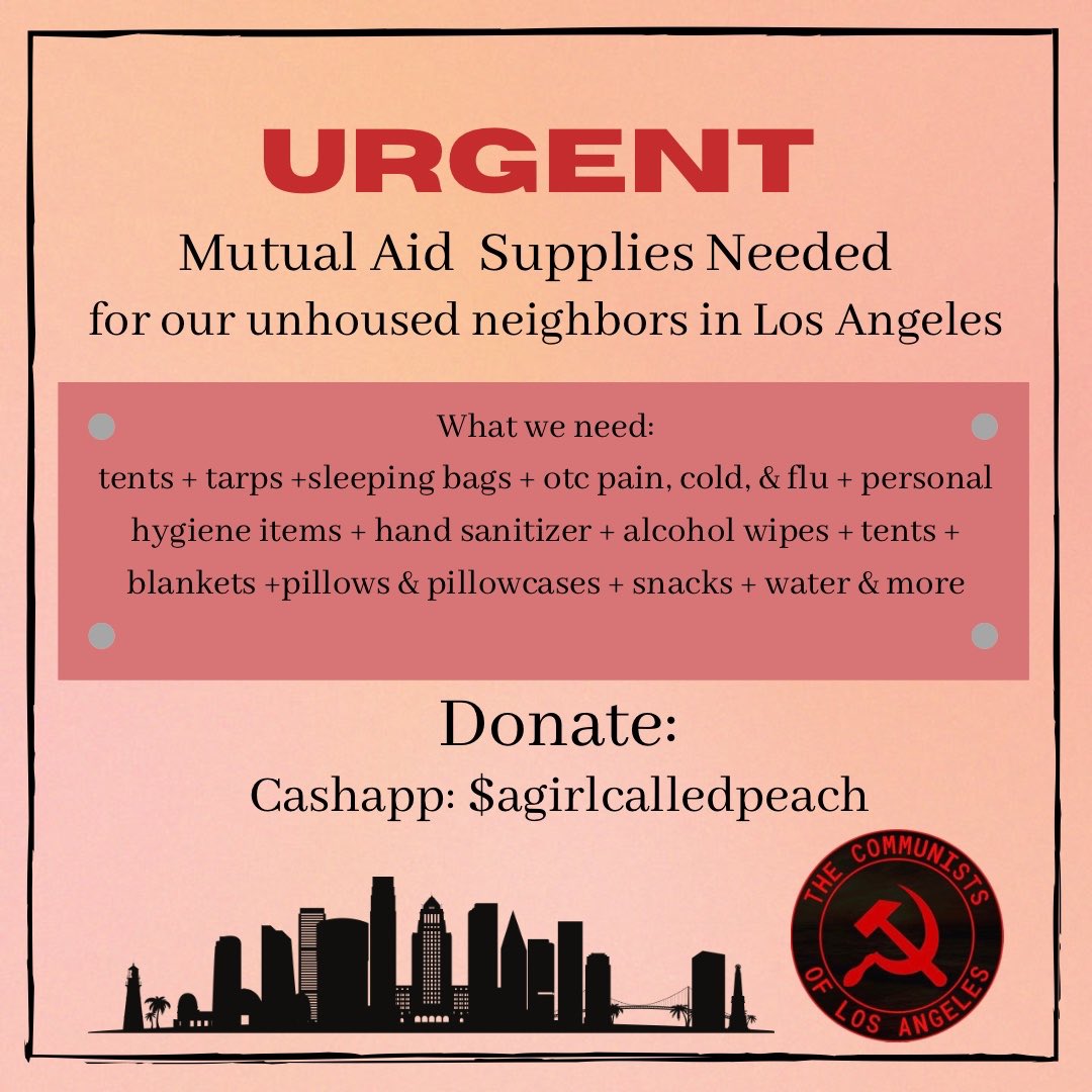 jezebel_dreams's tweet photo. Unfortunately, our unhoused neighbors in Koreatown are being swept tomorrow meaning we will probably have to replace expensive items for them like tents. 

If you have funds to share please do, we all appreciate your help! 

C4shapp $agirlcalledpeach https://t.co/fyZNCKpIR5