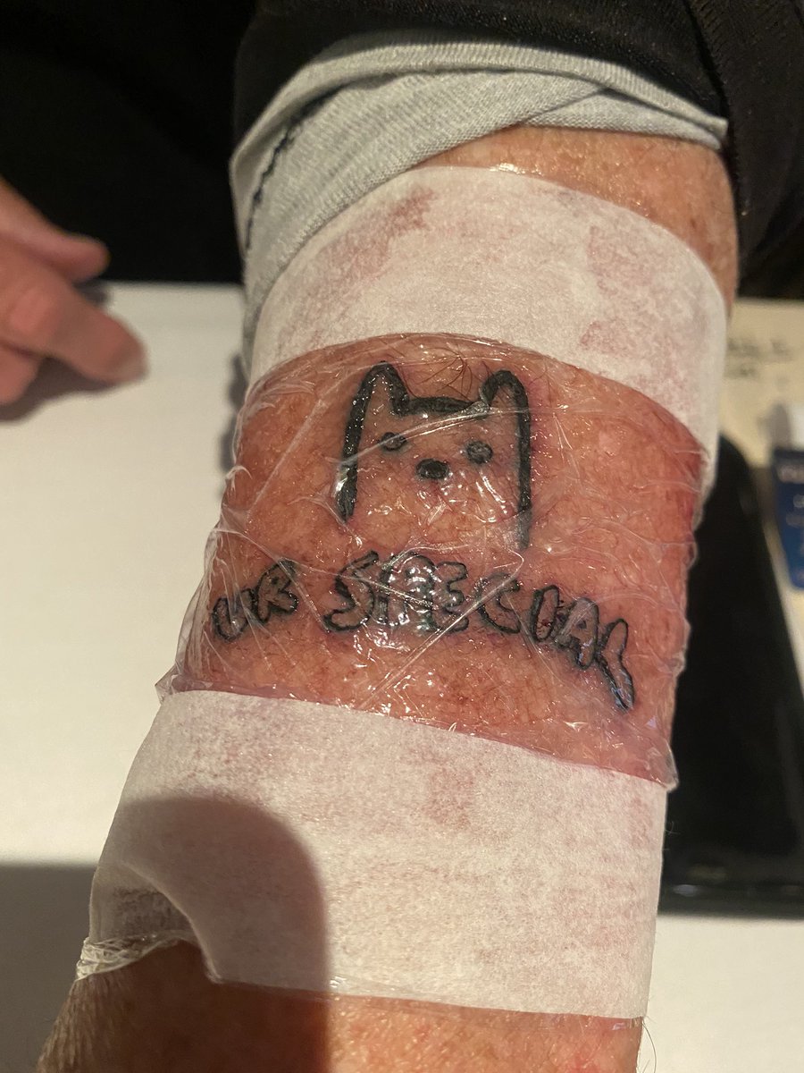 coolcoffeedan's tweet photo. MY FCKIN 84 YEAR OLD GRANDPA GOT A TATTOO TO CELEBRATE MY NFT DROP 😭😭😭😭😭😭😭💕💕💕

WTF IS LIFE?????????????????? https://t.co/JnKp02OQ2L
