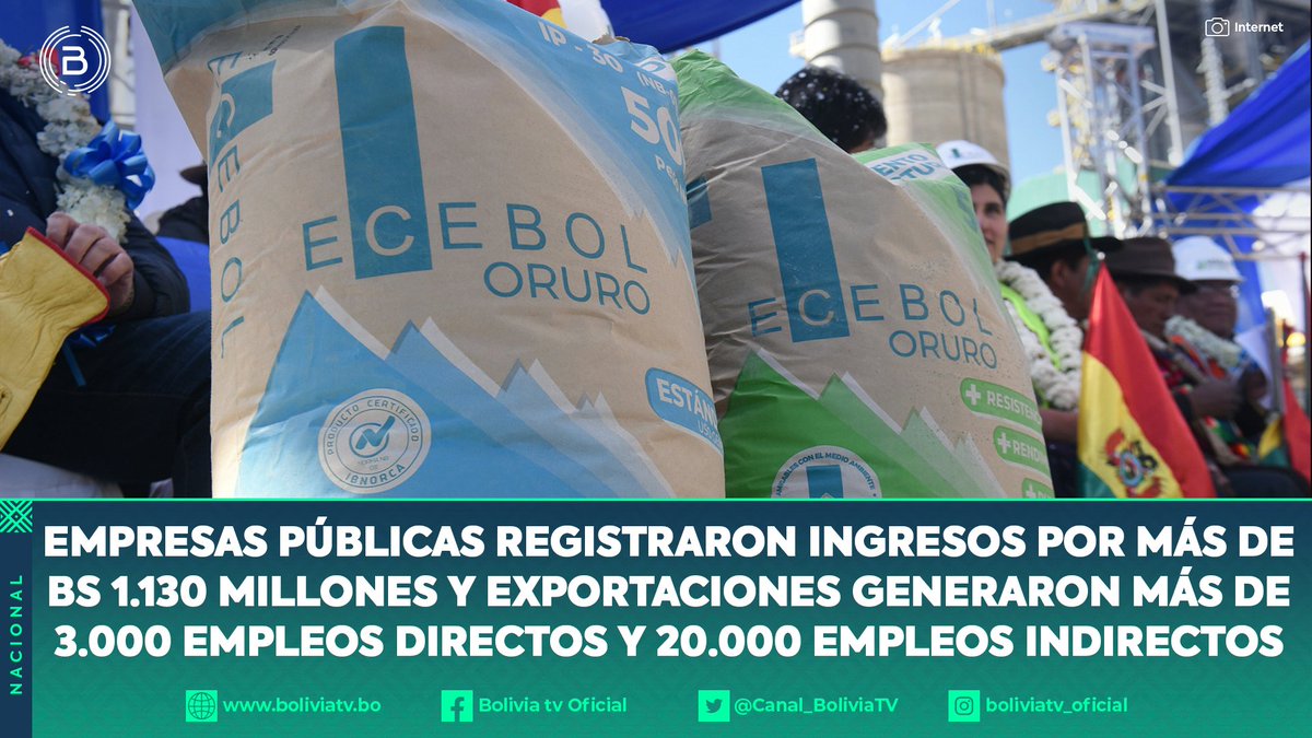 Canal_BoliviaTV's tweet photo. #BTVMultimedia
A noviembre de 2021, las empresas públicas #Ecebol, #Yacana, #Easba, #Papelbol, #Emapa, #Cartonbol, #Envibol, #Senatex y #Quipus registraron ingresos por más de Bs 1.130 millones. https://t.co/g8EMWri1SB